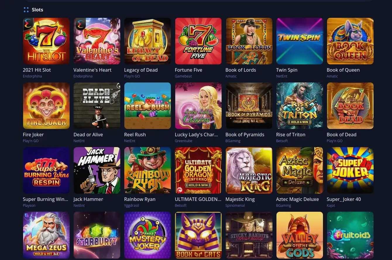 Panoramica della lobby giochi di Sg Casino con slot e live casino